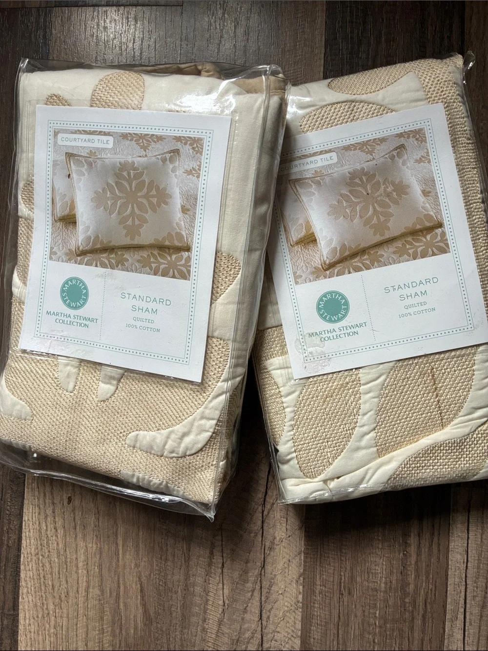 Pair Of Martha Stewart Courtyard Tile Standard Shams- Cream & Beige
